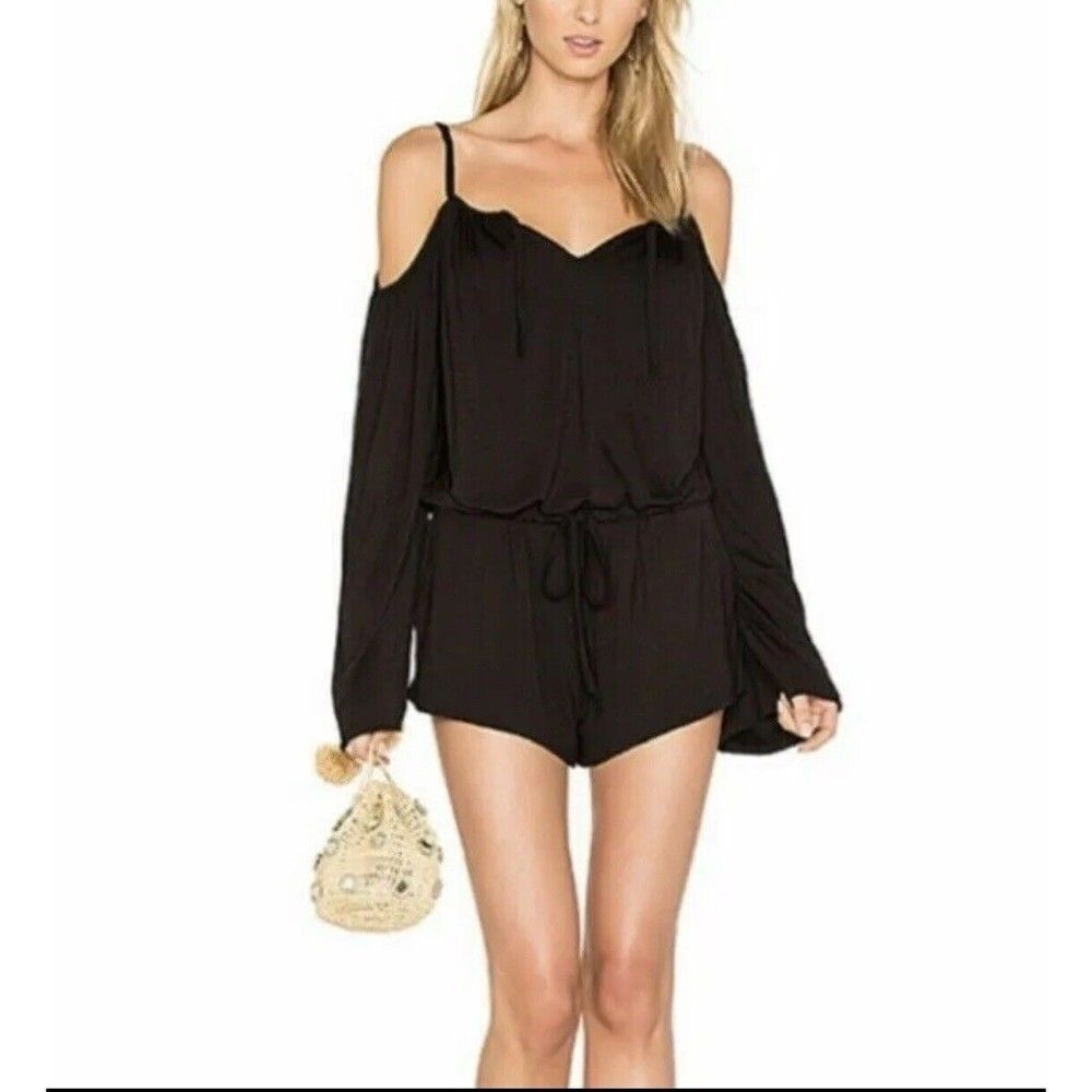 Chaser Cold Shoulder Long Sleeve Romper Black Size Small vacation